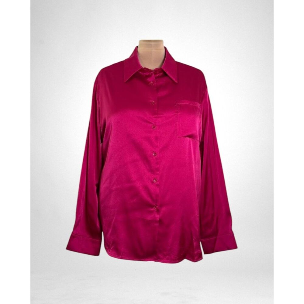 IN'VOLAND Magenta Plus Size Satin Silk Blouse, NEW! Size 22W